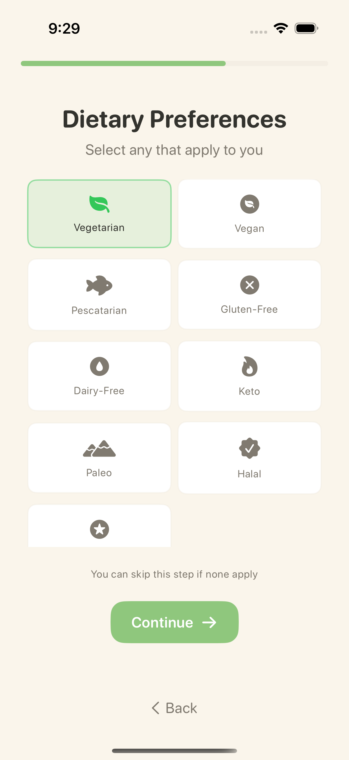 Grubly dietary preferences - Vegetarian, Vegan, Keto and more